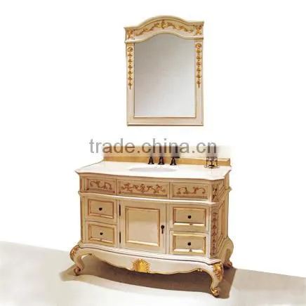 Vintage Ornate Baroque Reproduction Italian Style Solid Wood Bathroom Cabinet With Brown Marble Countertop BF12-06144b photo-3