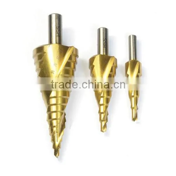3pcs/set HSS Step Drill Bit Set Metric Spiral Flute Core Drill Bit Titanium Coated Cone Step Drill Bit Set Hole Cutter Round photo-3