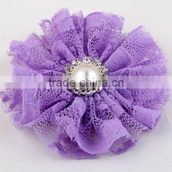 Lace Flower With Pearl Rhinestone in Center for Kids Hair Accessories photo-6