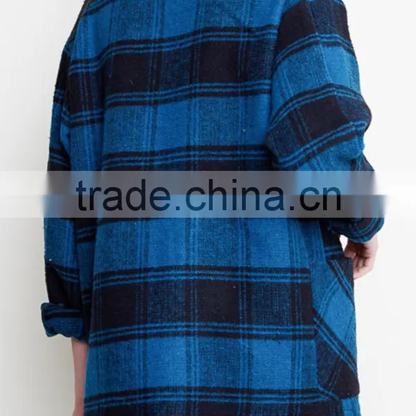 No Zipper Classic Women Winter Jacket 100% Polyetser Plaid Woven Flannel Boxy Jacket photo-4