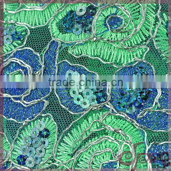Shining Poly Embroidery Cord Lace Fabric, Metallic Wholesale Sequin Fabric Lace photo-5