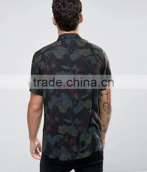 Guangzhou High Quality Custom Short Sleeve Point Collar Mens 100% Cotton Dobby Casual Printed Pattern Shirts photo-2