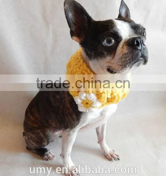 Dog Cowl Scarf Hand Crocheted Neck Warmer With Flower Pet Accessories photo-2