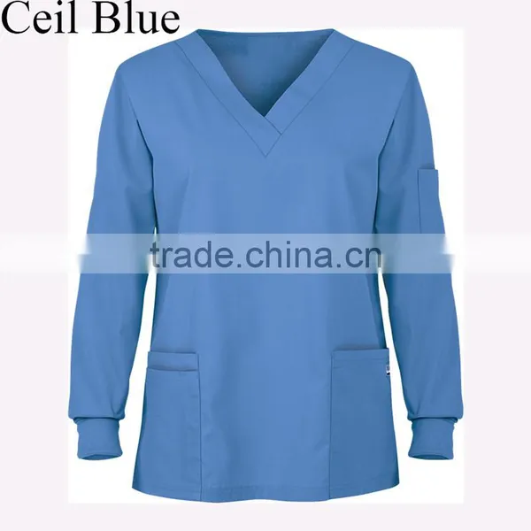 2016 New Arrival Medical Scrub Uniforms Long Sleeve Unisex Scrub Top photo-4