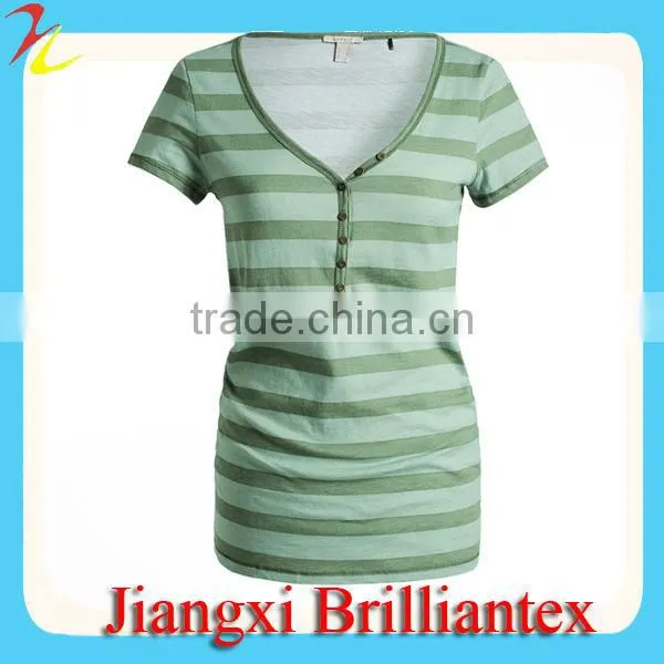 High Quality Custom Wide Neck Breezy Textured All-over Stripe Combed Cotton t Shirt