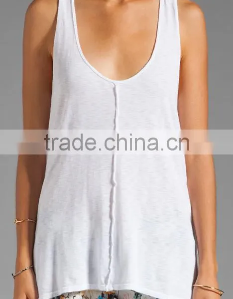 Women's Slub Jersey Swing Racer Back Square Cut Tank Tops in White photo-3