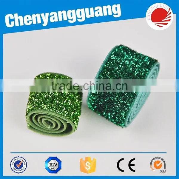 White and Blue Printed Glitter Elastic Fold Over Elastic photo-3