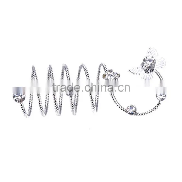 Silver Alloy Rhinestone Butterfly Flower Wrap Around Spiral Rings photo-3