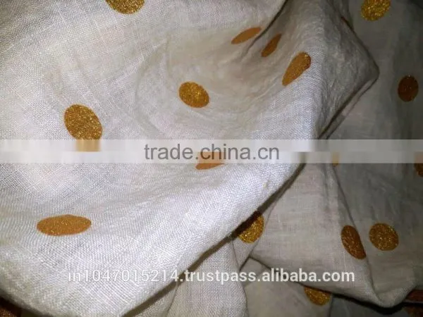 Metallic Printed Polka Dot Organic Flax Linen Hand Woven Fabric photo-2