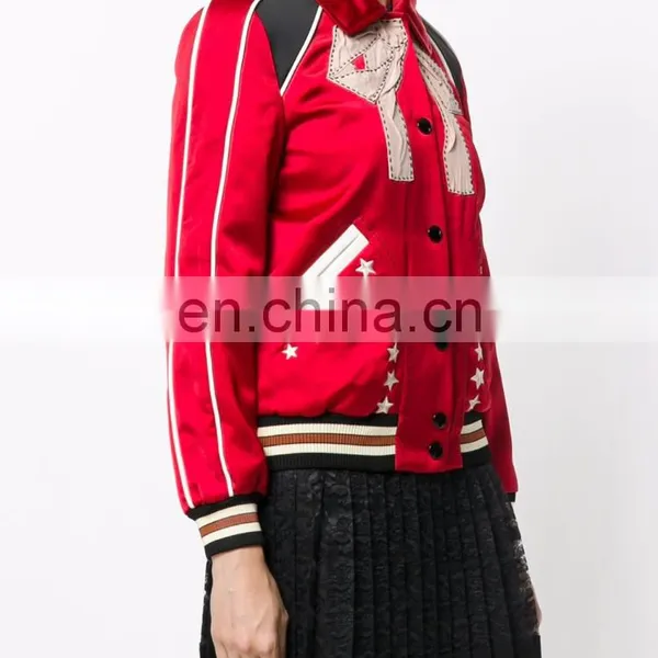 Women's Classic Stand Collar Button Up Embroidered Star Jacket photo-3