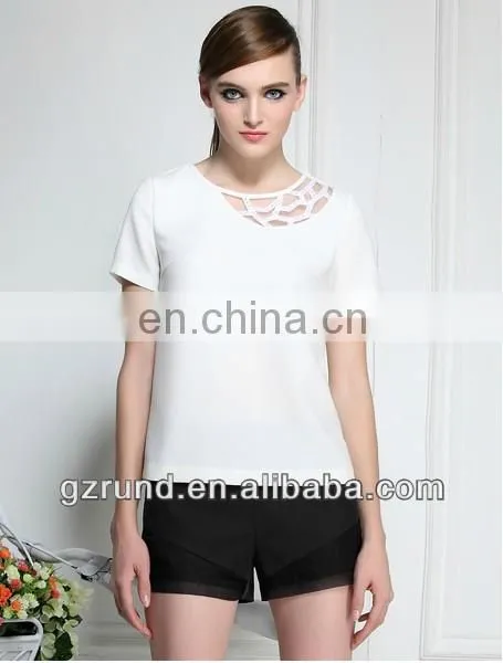 New 2014 Spring Blank Round Neck Short Sleeve Custom Plain Fabric T-shirt Female Loose T-shirt Garment China Model-712