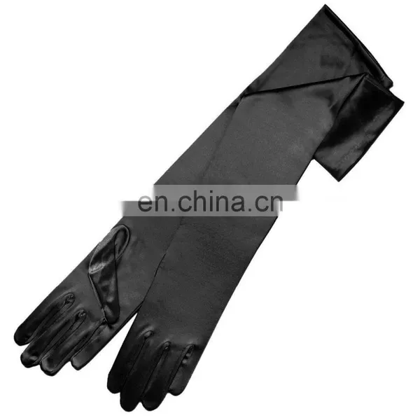 Women Shiny Stretch Satin Long Wrist Bridal Gloves for Party Prom Wedding photo-4