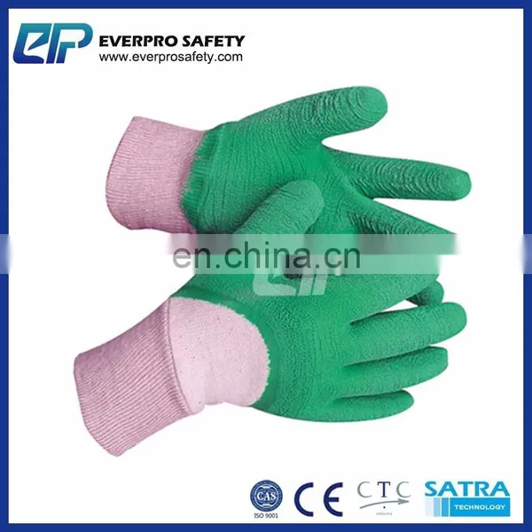 15 Gauge Polyester Nylon Liner Wave Crinkle Green Latex Half Coated Work Gloves photo-5