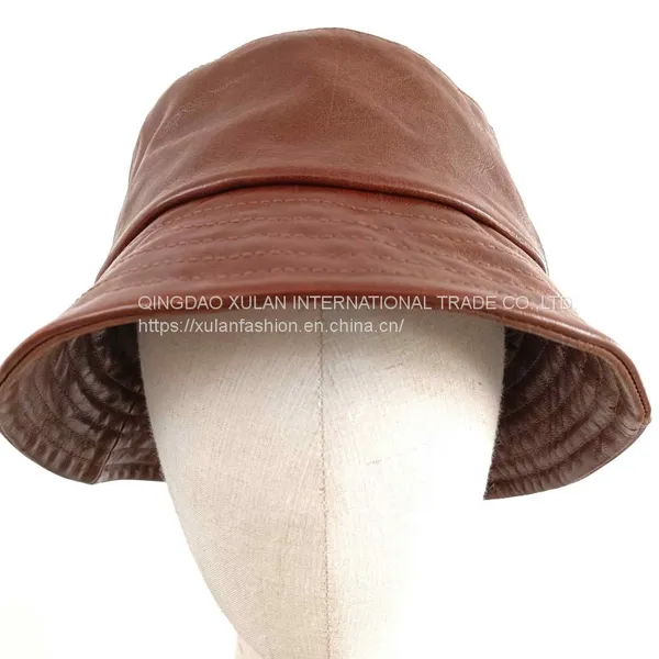 Women's Genuine Waxed Genuine Sheepskin Leather Bucket Hat