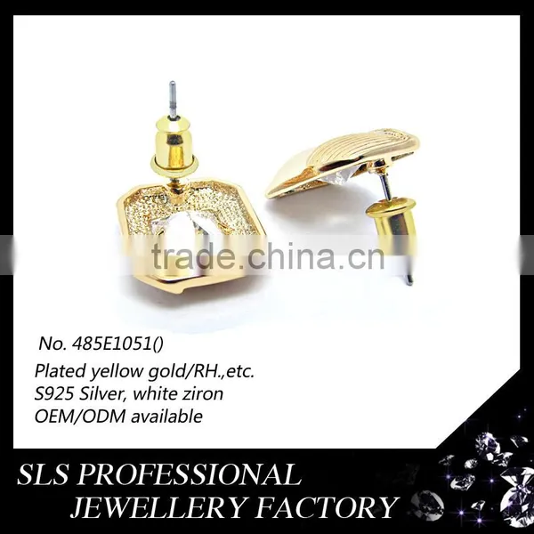 2015 Fashion Winter Latest Design 925 Sterling Silver Yellow Gold Plate Square White CZ Micro Pave Setting Earrings for Women photo-4