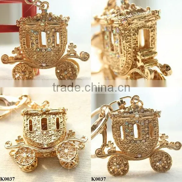 Christmas Keychain Gift Rhinestone Plated Gold Pumpkin Car Keychain K0037 photo-2
