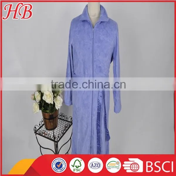 3D Embossed Coral Fleece Zip Bathrobe photo-3