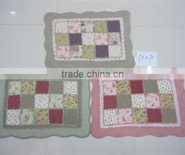 Shabby Chic Green Floral Patchwork Quilted Cotton Bedroom Bath Floor Mat Rug photo-2