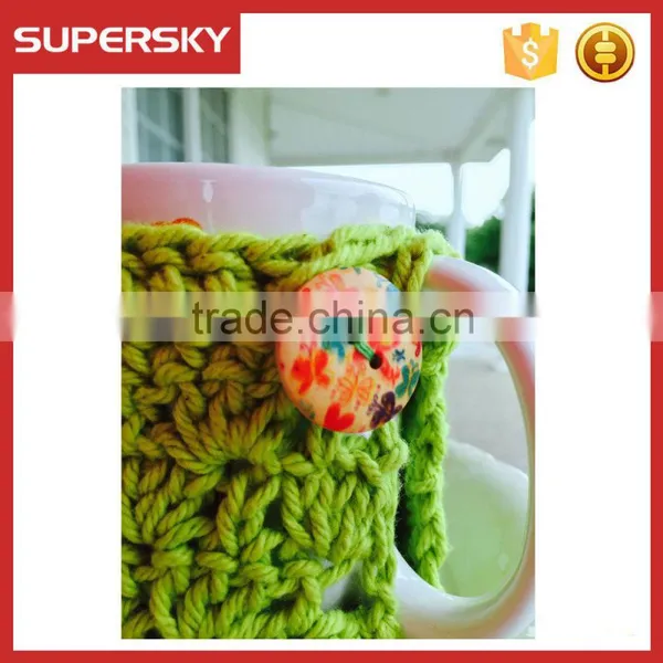 V-66 Lime Green Crochet Knitted Sleeve Warmmer Cup Mug Sweater photo-2