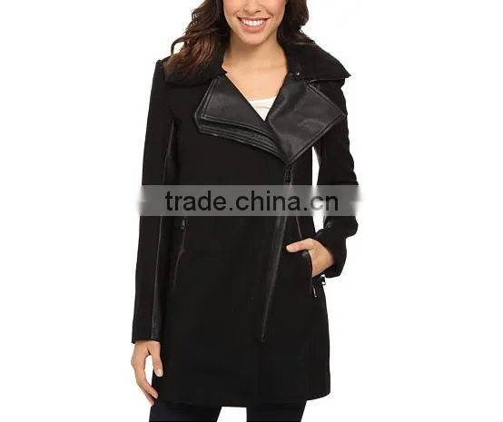 WOOL&PU MIX BLAZER FOR WOMAN