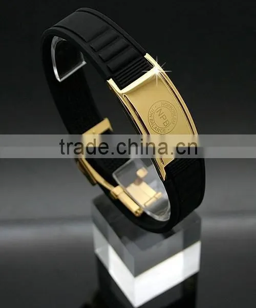 Noproblem FDA Tourmaline Germanium Titanium Stainless Steel Plated Fashion Energy Silicone Bracelet photo-4