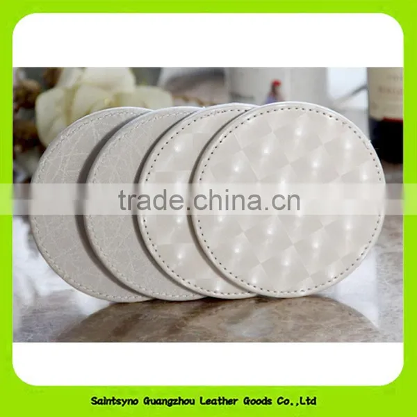 Fashionable Milky White Luxury Leather Round Coaster ,Christmas Gift 16021 photo-5