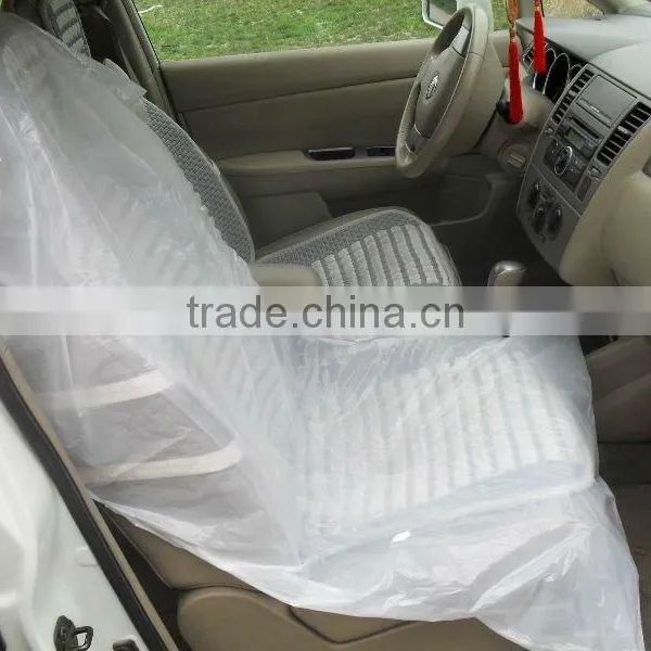 LDPE Ivory Color With FUCHS Printing and Two Pockets Plastic Disposable Car Seat Cover photo-5
