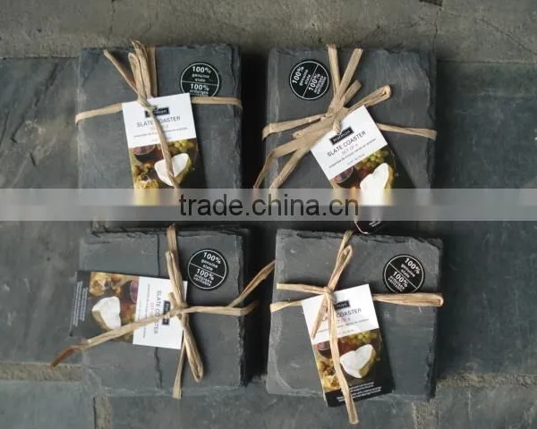 Irregular Leaf Shape Black Rough Edge Slate Coaster With photo-5