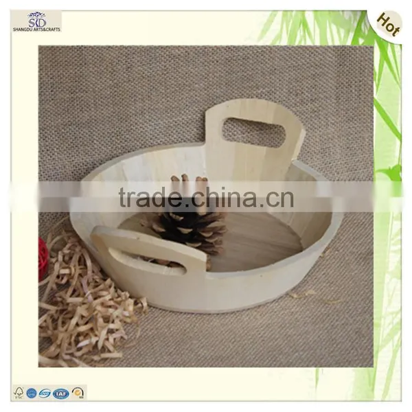 Customized Handmade Handle Round Wood Organizer Tray photo-3
