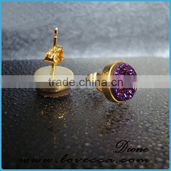 925 Sterling Silver Natural Agate Crystal Birthstone Stud Earrings Druzy Jewelry photo-4