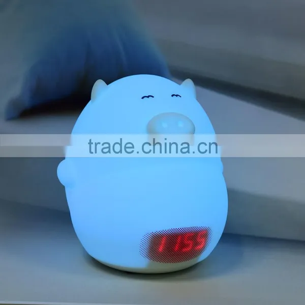 Portable Touch Sensor Rechargeable Cute Pig Silicone Led Alarm Clock Night Light