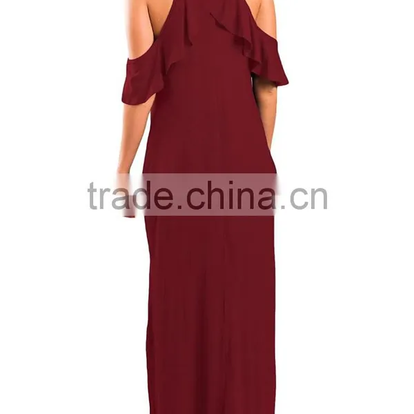 Wholesale Boutique Clothing China Women's Casual Cold Shoulder Ruffle Long Dresses for Women Islamic photo-3