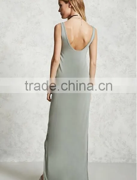 2017 Summer Women Scoop Neck Cami Dress Side Slits Maxi Tank Dress HSm9183 photo-2