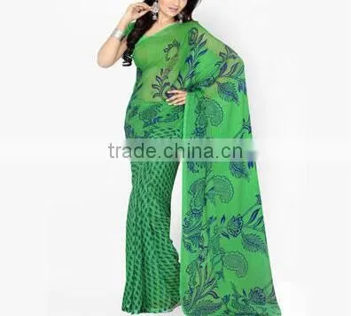 2016 Indian Traditional Saree Print Series Chiffon Long Irregular Women Dress photo-6