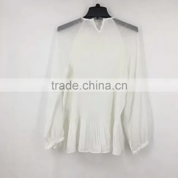 Yiwu Stock Apparel Women Pleated Transparent Sexy Chiffon Blouse photo-5