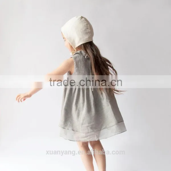 Hot Selling Wholesale Sleeveless Plain Linen Dress New Model 2 Year Old Baby Girl Dress photo-2