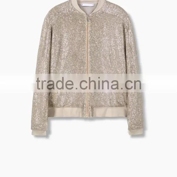 Wholan Sliver Sequins Flight Jackets Oem Reversible Sequin Fabric Bomber Jacket photo-2