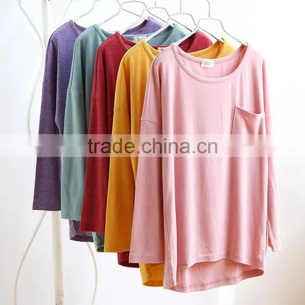 Wholesale Long Sleeve Casual Women T-shirt With Pocket