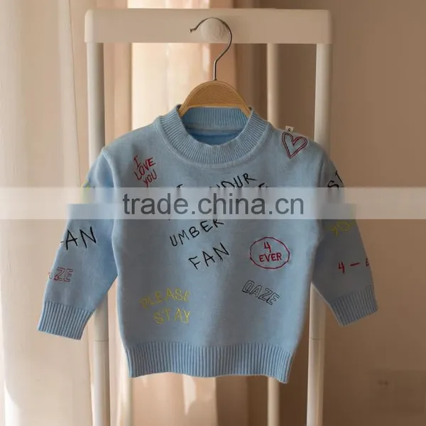 S32907W Kids Girls Pullover Sweater O-Neck Cute Words Embroidery High Quality Sweaters photo-2