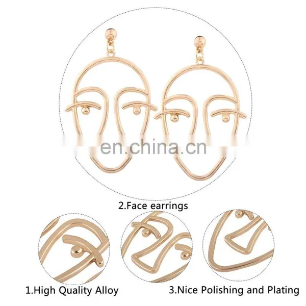 New Exaggerated Facial Hollow Big Human Face Dangle Gold Earrings IN STOCK! photo-2