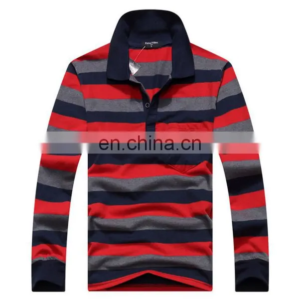 China Supplier 2016 Fashion Wholesale Clothing Man Cheap Polo Shirt Stripe Design Cotton Men's Long Sleeve Polo Shirt photo-2