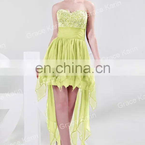 Strapless Chiffon Cocktail Dress Beads Short Front Long Back Cocktail Dress CL4326 photo-3