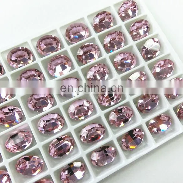 Silver Base Point Back Rose Crystal Stone Oval Shape photo-3