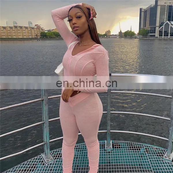 2020 Hot Sales Women Long Sleeve Hooded Clothing Set Ladies Sports Pleated Bodycon Clothing Sets photo-5