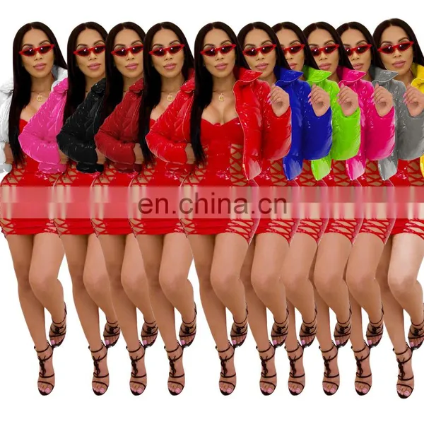 Winter Lady's Short Coats Fashion Bright Nightclub Jacket Candy Color Warm Women Sexy Zipper Stand Collar Cotton-padded Jacket photo-3
