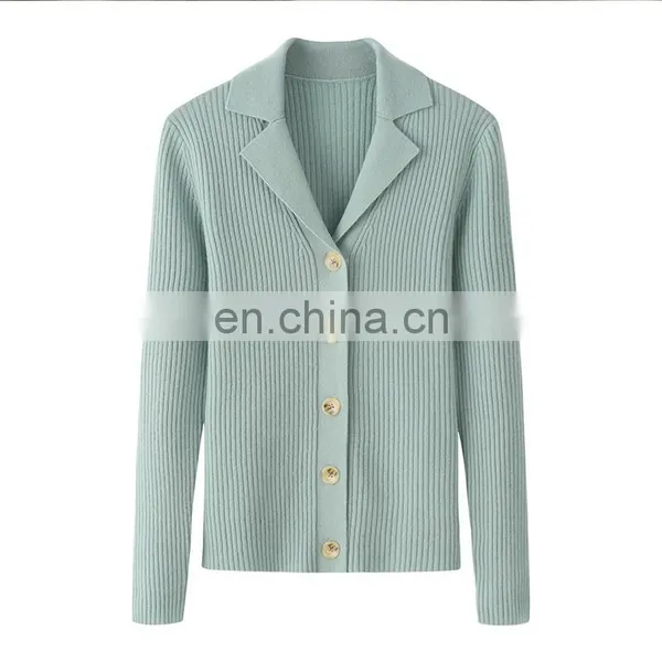 Women's Ribbed Knitted Winter Shirt Slim Fit Cashmere Cardigan With Button Decoration Formal Solid Pattern Factory Wholesale photo-6