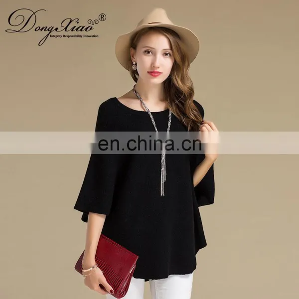 Autumn Women's Casual Half Sleeve 100% Cashmere Sweater O-Neck Solid Pattern Custom Oversize Knitwear With Front Logo photo-3