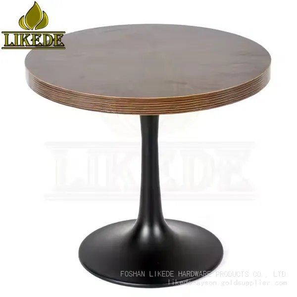Heavy Duty Tea Table With Tulip and Trumpet Base in Black Aluminum Carbon Steel Stainless Metal Tulip Trumpet Base in Black photo-3
