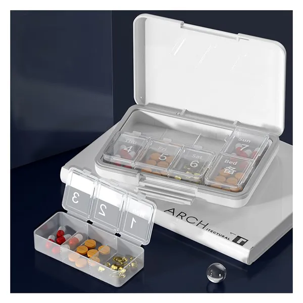 High Quality Portable 7-Day Weekly Pill Organizer 14 Compartments Plastic Pill Box Travel Friendly photo-2