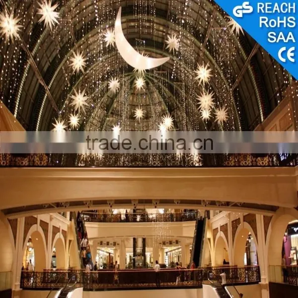 Hanging Ramadan Star and Moon With Light Decoration for Shopping Mall